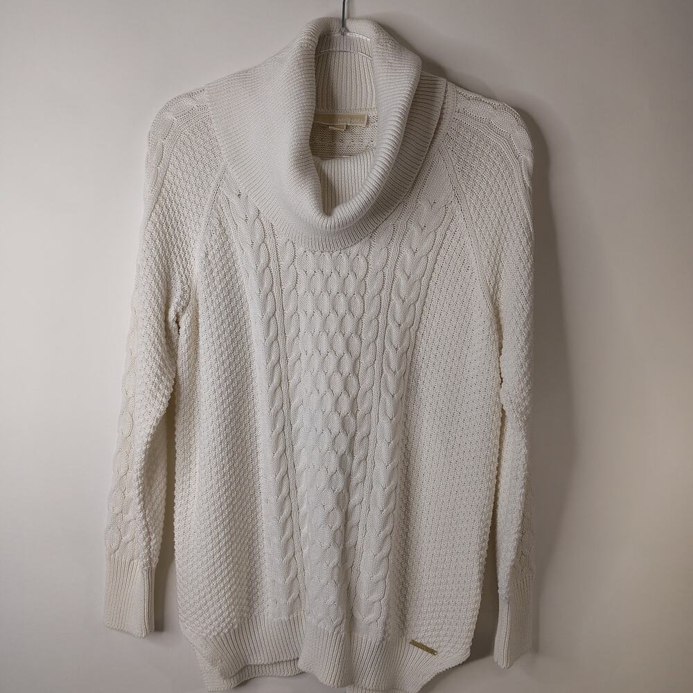 Michael Kors Heavy Cowl Neck Sweater Womens Medium Cream Cable / Waffle Knit